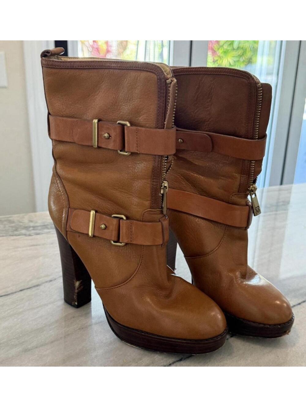 🤎 Coach Leather Buckle Zip Heeled Ankle Boots Size 6.5B 🤎